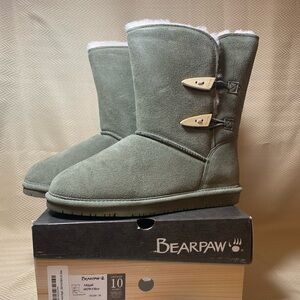 BearPaw Olive Suede Boots with Dual Buckles